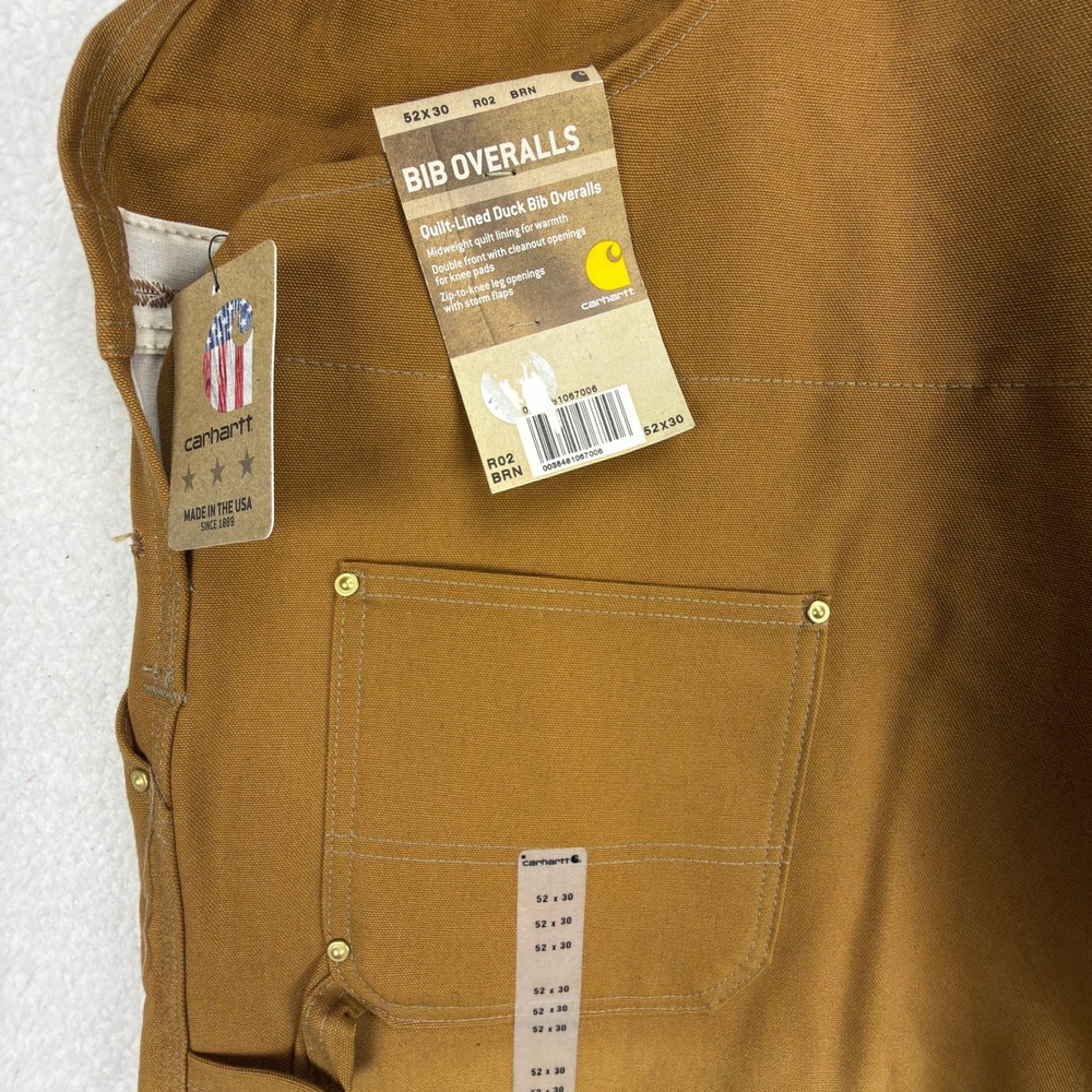 Carhartt Traditional Duck Bibs Overalls Quilt Lined 52x30 R02 BRN Brown‎ NOS NWT